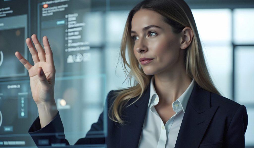 businesswoman-interacting-with-futuristic-interface